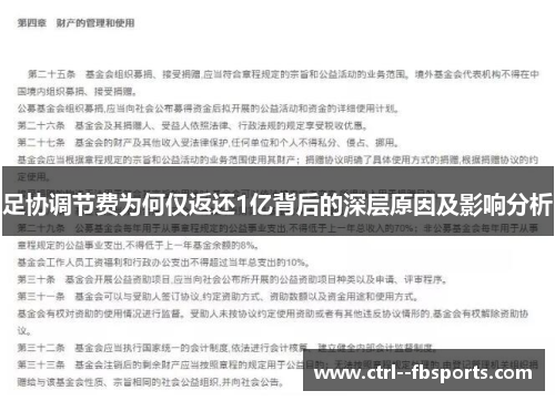 足协调节费为何仅返还1亿背后的深层原因及影响分析